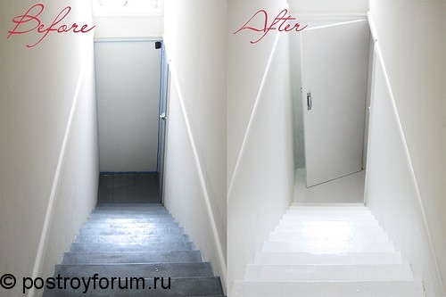 Лестница до и после, белая и серая