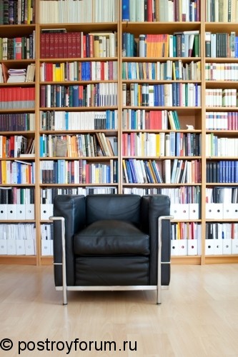 Большой книжный шкаф и мягкое кресло